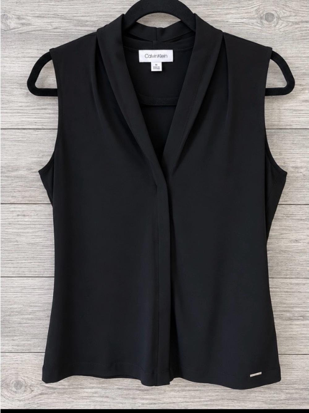 Calvin Klein Black Sleeveless V-Neck Draped Camisole